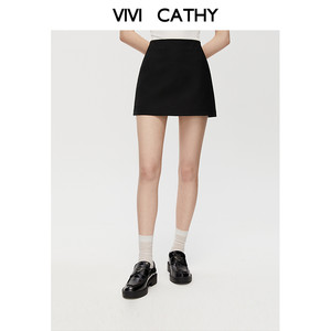 VIVICATHY2026年春季新款通勤黑色半身裙女防走光裤里A字西装短裙