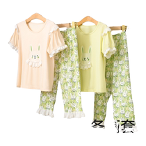 Girls pajamas summer thin modal nightgown home clothes short-sleeved suit baby girls outdoor air-conditioned clothes for children