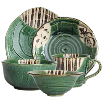 (Self-operated) Mino ware imported from Japan hand-painted Oribe Jugusa series tableware dinner plates plates bowls deep soup plates
