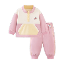 Mini Balabala retro college style long-sleeved suit for boys and girls baby skin-friendly fashionable and contrasting two-piece set new