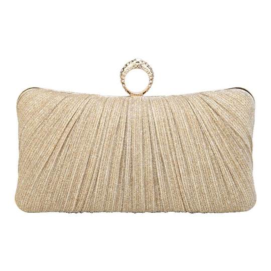 晚宴手拿包2025年新款戒指包大容量晚礼服手包褶皱细闪单肩斜挎包