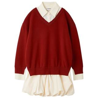 LILY BROWN2025秋冬新品甜美翻领花苞拼接衬衫连衣裙LWNO255024