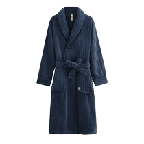(Anti-static) Pajamas Mens Nightgown Mens Autumn and Winter Coral Fleece Thickened Flannel Bathrobe