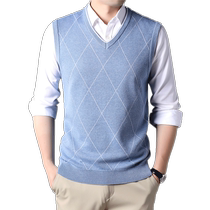 (Including wool) Romon mens V-neck sweater vest 2024 autumn new vest sleeveless waistcoat sweater