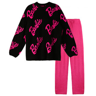 Curious Miss Barbie Co-Branded Pajamas for Girls, Winter Wearable, Fleece-Lined, Thickened, Half-Velvet Coral Loungewear Set