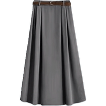 French gray suit skirt for women in spring and autumn high-waisted drapey A-line pleated skirt temperament commuting mid-length skirt