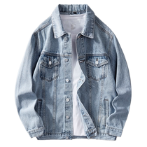 American denim jacket mens spring and autumn trendy brand loose retro jacket mens autumn lapel casual and handsome tops