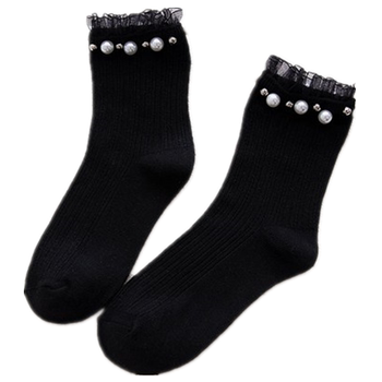 Mubai Lace Socks Women's Mid-Tube Lace Japanese Mesh Socks Korean Cute Pearl Rivets Pearl Fairy Cotton Socks