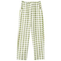 Anjiren pure cotton pajamas ຂອງແມ່ຍິງແບບຍີ່ປຸ່ນ ins trendy ສາວ plaid trousers summer breathable ຂະຫນາດໃຫຍ່ trousers ເຮືອນພາກຮຽນ spring ແລະດູໃບໄມ້ລົ່ນ