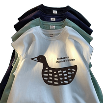 American Retro Heavy Duty Vest Mens 2024 Spring and Summer New Mandarin Duck Print Loose Simple and Versatile Sleeveless T-shirt