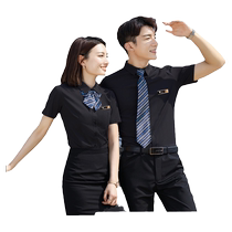 Professional Dress Black Short Sleeve Shirt Woman Temperament Hotel Front Office Work Dress Hairdresser Bar KTV Work Suit Summer