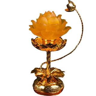 佛前供灯led七彩琉璃莲花灯家用神台关公财神观音荷花灯插电一对