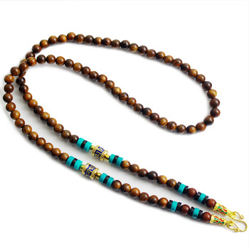 Thai Amulet Necklace Made of Natural Rosewood, Long Style for Men and Women, Sandalwood Beads Sweater Necklace with Two or Three Pendants
