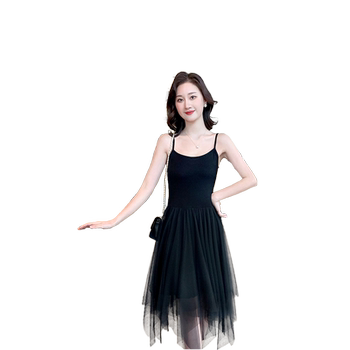 Black suspender dress for women summer irregular mesh skirt