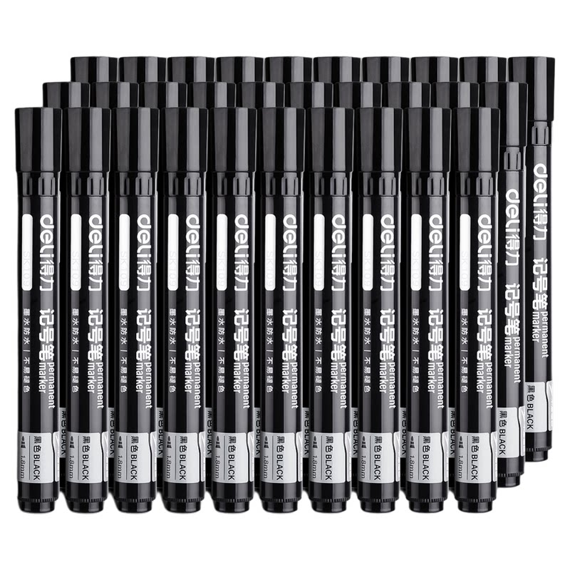 100 pieces of Deli oil-based markers, black and waterproof