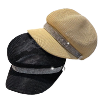 Korean style thin rhinestone octagonal hat for women in summer breathable mesh sunshade sun protection peaked hat fashionable beret for women