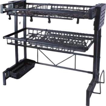 Retractable kitchen sink cutting board, dish drain storage rack