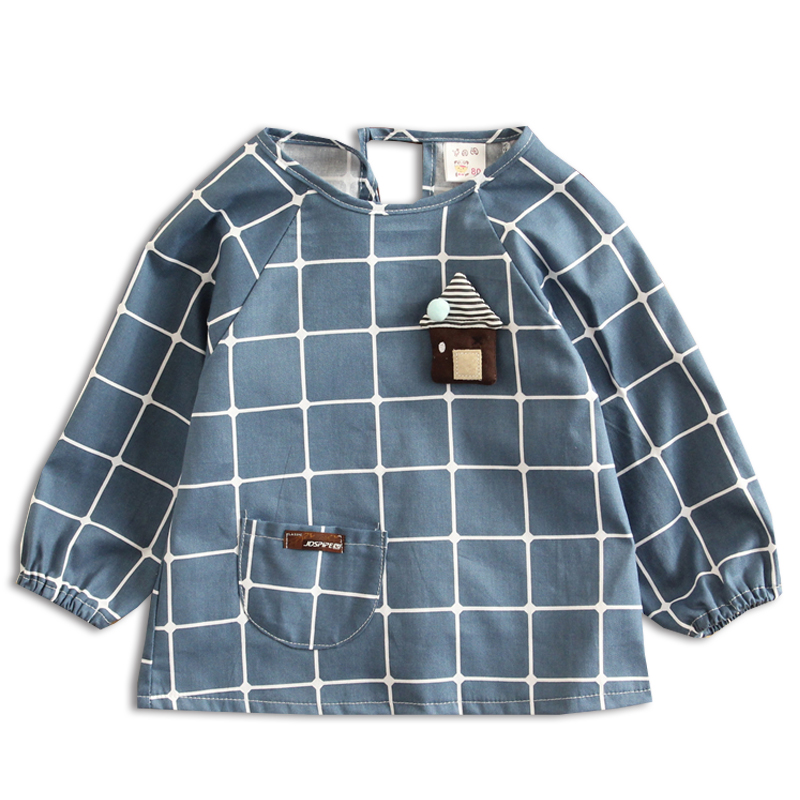 Pure cotton baby coverall plaid waterproof children's bib