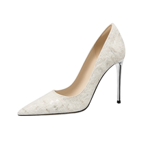 Lily Wei French style small fragrance white high heels bride main wedding shoes temperament socialite small size womens shoes 313233