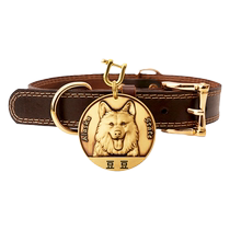 Dog Collar Genuine Leather Pet Collar Large Dog Golden Retriever Labrador Dog Tag Customized Small Dog Teddy Collar