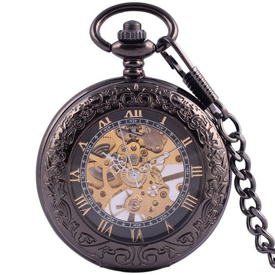 Fully automatic mechanical pocket watch retro nostalgic carved spring