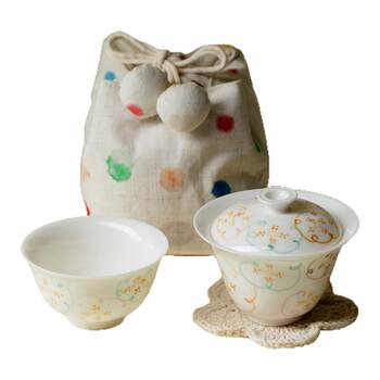 Hand-painted white porcelain tea set by zhishanwu underglaze color niche exquisite travel portable covered bowl teacup storage bag