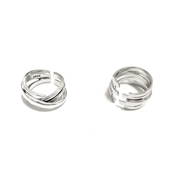 ຜ້າພັນບາດເຈັດຊັ້ນ/925 sterling silver niche design bandage wrapped open ring adjustable high-end couple ringring gift