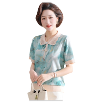 Moms summer mulberry silk short-sleeved T-shirt fashionable middle-aged and elderly lapel top loose and breathable silk shirt