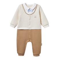 Cotton Era Full Moon Hundred Days Baby Clothes Boy Baby 2024 Spring and Autumn Clothes Infant Knitted Fake Two-piece One-piece