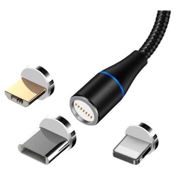Magnetic Data Cable 5A Super Fast Charging Android Apple Huawei Xiaomi Universal Three-In-One Flash Charging Type Charging Cable Honor Redmi Samsung Oppo Oneplus Vivo One-To-Three Magnetic Head