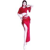 Belly dance practice clothes summer new slim burgundy long skirt suit childrens performance clothes beginner group clothes