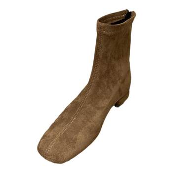 Thick heel suede square toe slim boots for women french ankle boots