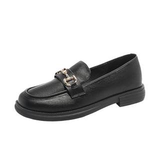 Dadong official authentic black thick-soled round-toe leather shoes