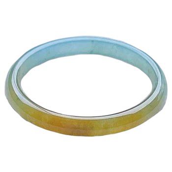 Natural jadeite ring clear yellow green floating flower double color ring