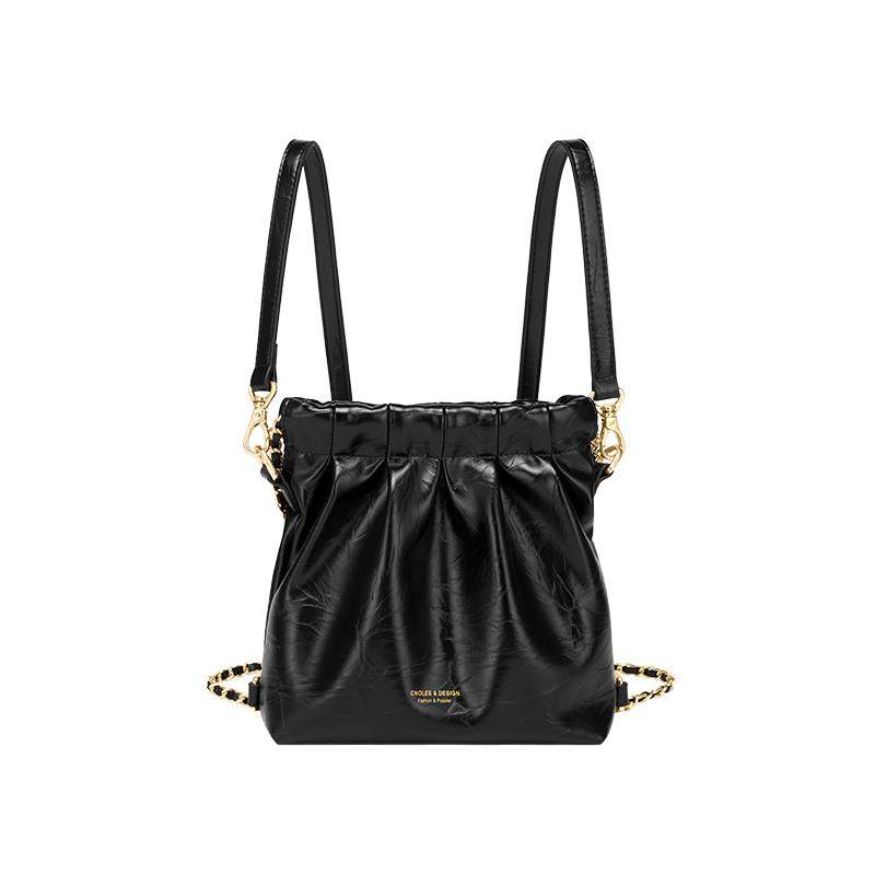 Women's three-back hobo bag soft, smooth and pleated casual