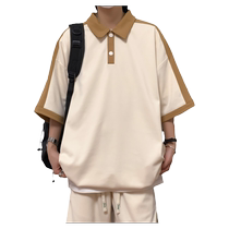 Polo shirt short-sleeved T-shirt mens summer American fashion brand contrasting color top clothes summer ice silk thin casual T-shirt