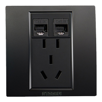 Type 86 concealed dual-port Gigabit network with 5-hole power supply black five-hole two-position Category 6 network cable computer socket