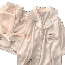 Ice silk pajamas with breast pads for women summer 2024 new summer short-sleeved peony three-piece set home clothes for outer wear