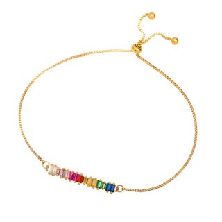 2022 new high-end rainbow rock candy color crystal plated 18K gold pull-out anklet female niche does not fade