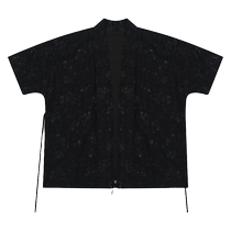 HECO (dark fragrant floating) New Chinese style wind improved black lacing short sleeve bubble yarn jacquard cable-top