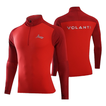 Wolandi running long-sleeved T-shirt warm windproof stand collar half zip track and field training outdoor fitness autumn and winter