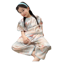 YOJIA girls national style pajamas suit summer Hanfu new Chinese style air-conditioned clothes childrens ice silk home clothes summer clothes