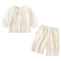 Girls suit summer thin section 2024 new fashion baby cardigan suspenders childrens cropped pants small childrens clothing summer