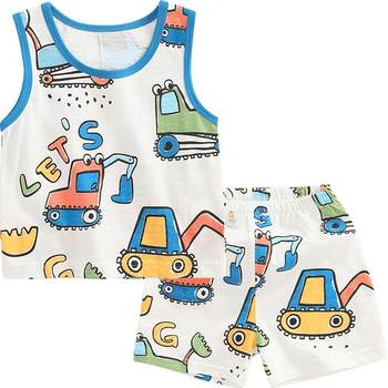 Qiqi Bear Baby Summer ຊຸດ underwear ຝ້າຍບໍລິສຸດເດັກນ້ອຍສອງສິ້ນ summer ເຄື່ອງນຸ່ງຫົ່ມເດັກນ້ອຍຜູ້ຊາຍ 'Vest ສັ້ນ Vest