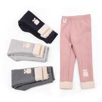 Babudou girls leggings autumn and winter trousers plus velvet childrens girls thickened pure cotton trousers for outer wear 746