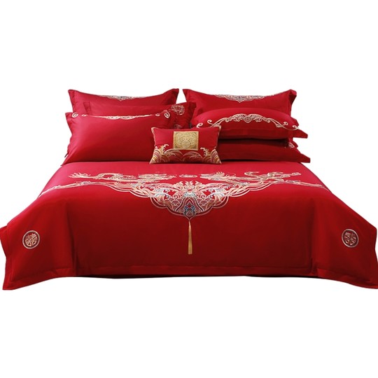 Mercury Home Textiles 4-teiliges Hochzeits-Set aus reiner Baumwolle mit schwerer Stickerei