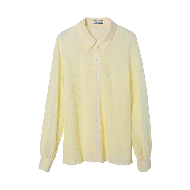 POPCHRIO three-dimensional jacquard lace see-through shirt