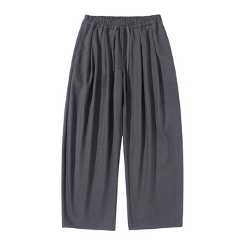 Dark gray solid color japanese woolen trousers for boys 2026 new autumn loose and versatile simple drape casual pants