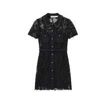 self-portrait 2023 autumn and winter classic black lace pattern exquisite and elegant short-sleeved hip skirt dress