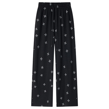 Climax vision lyocell cool cross flower summer trousers for women, light and loose straight-leg walking pants